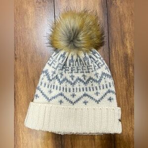 Cozy Cream and Gray Knit Pom-Pom Beanie